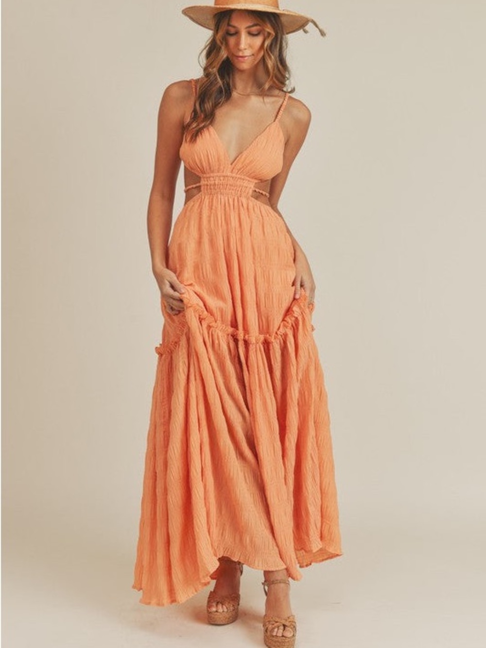 MABLE Isidore Cut-out Detail Maxi Dress Orange M